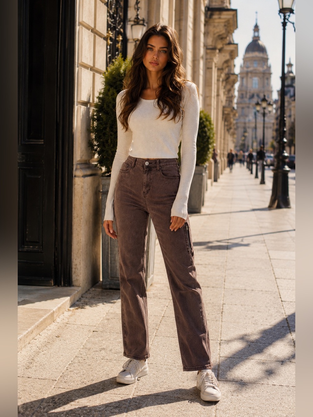 🐞Straight-Leg High-Rise Jeans in Brown
